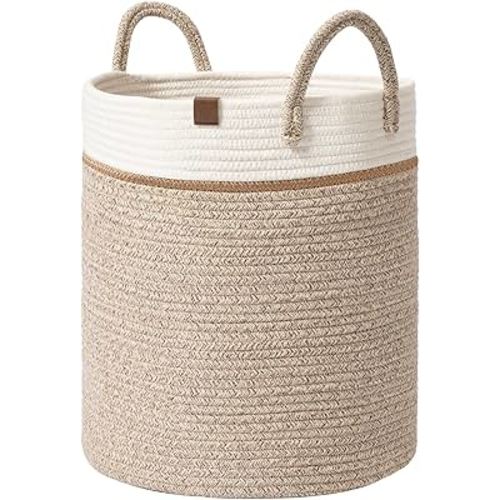 LA JOLIE MUSE Woven Basket Rope Storage Baskets - Large Cotton Organizer 16 x 14 x 14 Inches, Basket for Baby Blanket, Kids Toy Nursery Laundry Basket