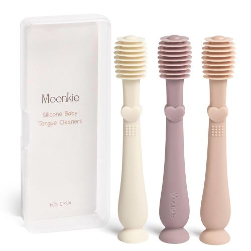 Moonkie Baby Tongue Cleaner, Toddler Toothbrush, Baby Oral Cleaner Newborn Kit for 3 Months+, 3 Pcs (Blush/Pale Mauve/Ivory)