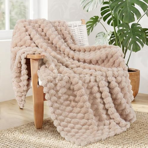 Whale Flotilla Soft 3D Jacquard Fleece Throw Blanket for Couch & Bed, Camel