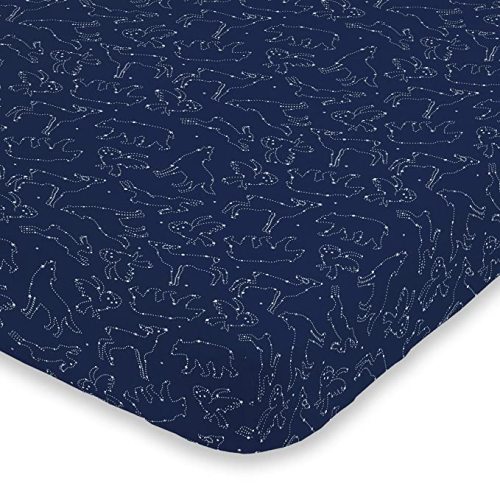 NoJo Super Soft Navy & White Cosmic Constellations Nursery Mini Crib Fitted Sheet, Navy, White