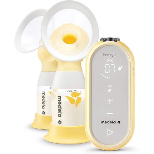 Medela Freestyle Flex Breast Pump, Closed System Quiet Handheld Portable Double Electric Breastpump, Mobile Connected Smart Pump with Touch Screen LED Display and USB Rechargeable Battery