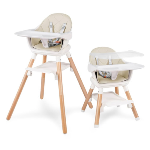 Baby High Chair, 6 in 1 Convertible Wooden High Chairs for Babies and Toddlers, Baby HighChair with Removable Double Tray & Adjustable Footrest