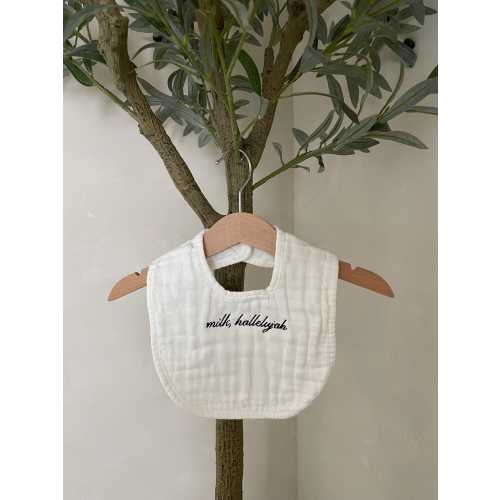 Milk Hallelujah Bieber baby bib, pop culture baby shower gift, embroidered bib