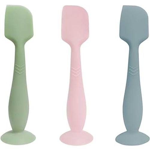 3 Pack Baby Diaper Cream Spatula Applicator, Soft Silicone Butt paste Spatula Diaper Cream Brush with Suction Cup Base (Cyan, Pink, Green)