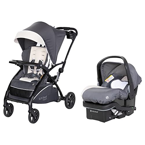 Baby Trend Sit N' Stand 5-in-1 Shopper Stroller w/Canopy & Storage Basket & EZ-Lift Plus Lightweight Infant Car Seat w/Cozy Cover & Base, Magnolia
