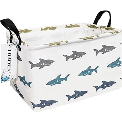 ONOEV Rectangular Folding Laundry Basket,waterproof Canvas Basket,gift basket,Suitable for children's room,Office,Clothes,Toys Storage(Shark)