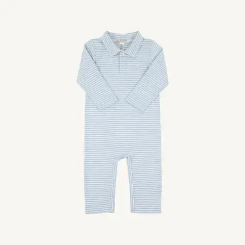 Long Sleeve Sir Proper's Romper - Beale Street Blue Stripe with Worth
