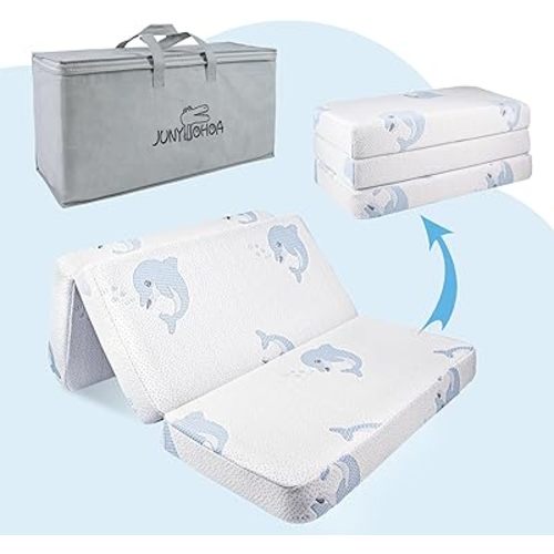 Trifold Pack and Play Mattress,Baby 38"x26" Dual Sided Soft & Firm Memory Foam Mattress for Pack N Play with Carry Bag Removeable Cover