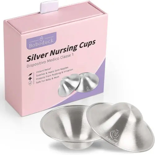 Boboduck The Original Silver Nursing Cups - Nipple Shields for Nursing Newborn, Newborn Breastfeeding Essentials Must Haves for Soothe and Protect Your Nursing Nipples - 925 Silver (X-L Size)