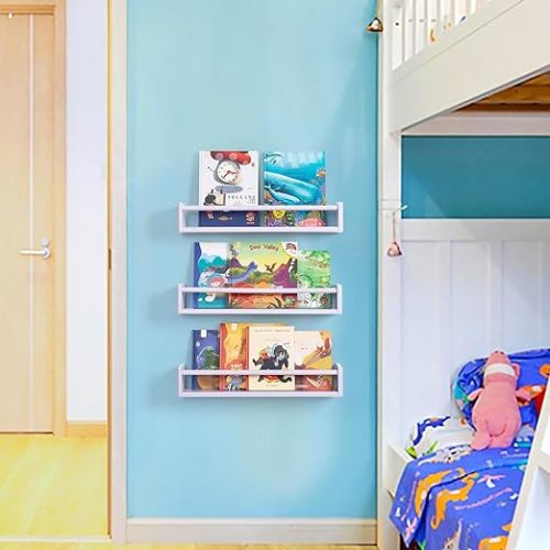 Floating Shelves Purple Nursery Book Shelves for Kids 16 Inch Wood Spice Rack Kids Shelf Organizers and Storage Bedside Bookshelf Set of 3