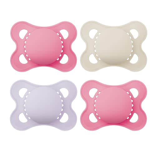 MAM Original Matte Baby Pacifiers, Binky for Girls 0-6 Months, BPA-Free Silicone Nipple, Easy to Clean, Best for Breastfed Babies, Developed with Medical Experts, 4 Count Binkies