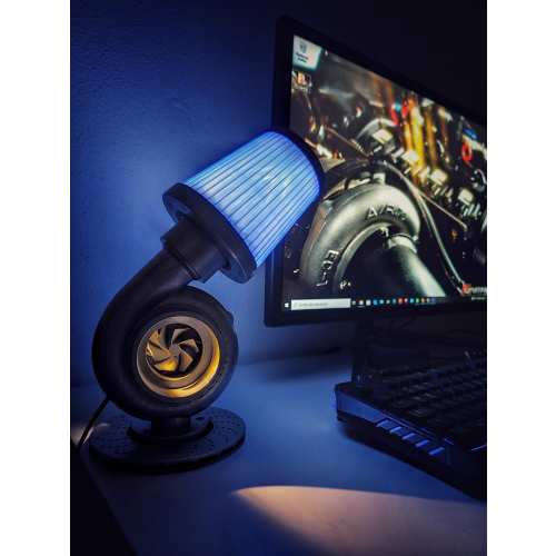Customizable Turbo Lamp with Brake Disc Base – Car Enthusiast LED Desk Lamp – Personalize with Your Logo – Turbocharger Inspired Lamp