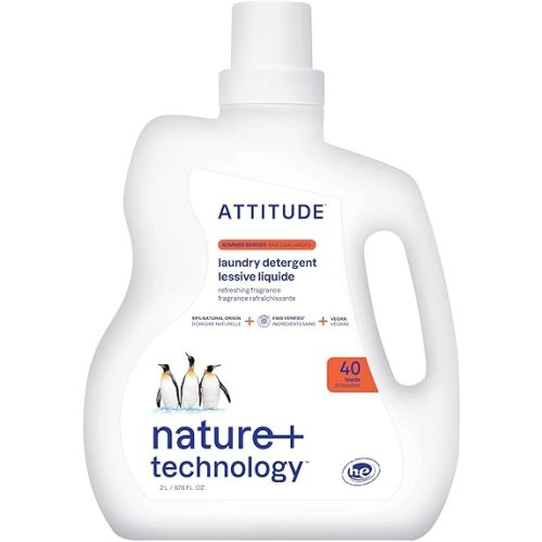 ATTITUDE Liquid Laundry Detergent, EWG Verified Laundry Soap, HE Compatible, Vegan and Plant Based Products, Cruelty-Free, Unscented, 40 Loads, 67.6 Fl Oz
