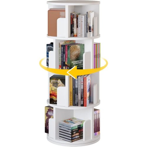 oneinmil Rotating Bookshelf, 360° Rotating Bookcase for Small Space, Corner Bookcase for Bedroom, Living Room, Study Room, 4 Tier, White
