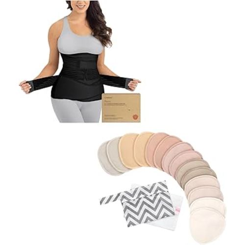 Keababies 3 in 1 Postpartum Belly Support Recovery Wrap and Organic Nursing Pads Breast Pads for Breastfeeding - Postpartum Belly Band - Nursing Bra Nipple Pads for Breastfeeding, Pumping Bra Reusable