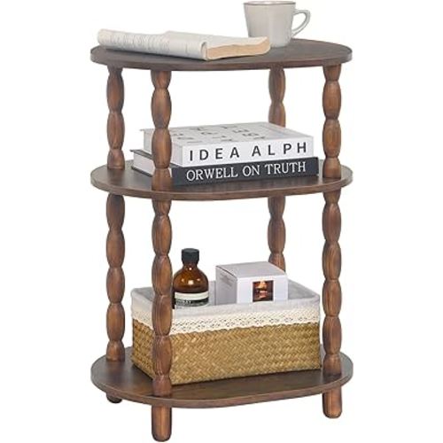 MaxSmeo Side Table, 3-Tier Small End Table, Modern Oval Night Stand Accent Table for Living Room, Bedroom, Rustic Brown