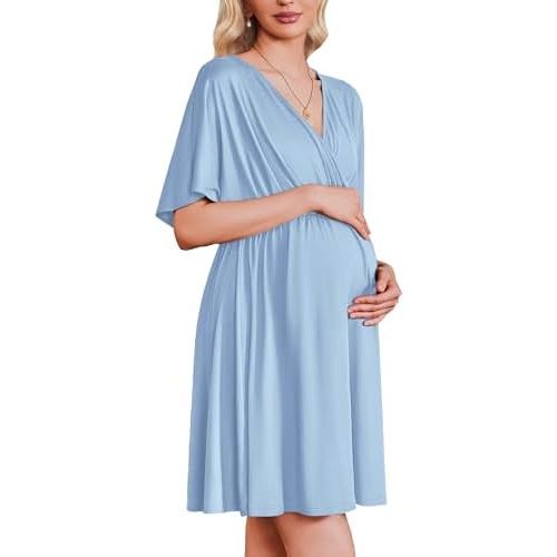 Ekouaer Labor and Delivery Gown for Hospital 3 in 1 Short Sleeve Maternity Nursing Dress Nightgown