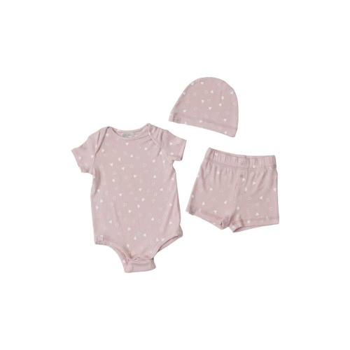 Ultra Soft Rib Beanie, Romper & Shorts Set, 3-6M
