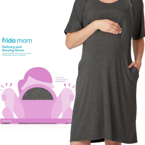Frida Mom Labor and Delivery Gown for Hospital, Easy-Snap, Tagless Nursing Gown with Skin-to-Skin Access and Full Coverage in The Back