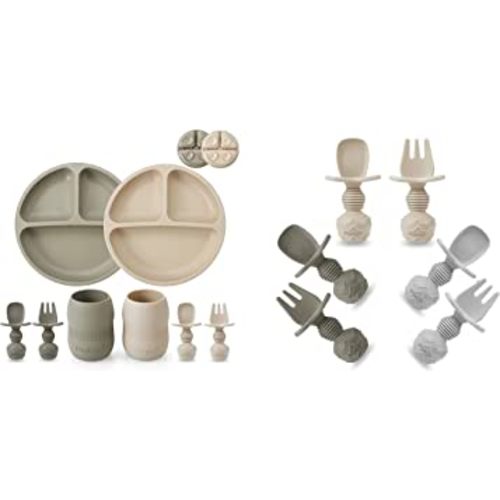 PandaEar Silicone Baby Feeding Set & 6 Pack Silicone Baby Spoons and Fork