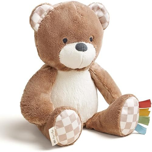 Itzy Ritzy Baby Plush Toy – Soft Stuffed Animal for Babies & Kids – Sensory Ribbons & Textured Fabrics for Tactile Play – Cozy & Cuddly Companion for Newborns & Up (Bear)