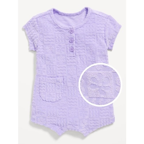 Textured-Terry Henley Pocket One-Piece Romper for Baby