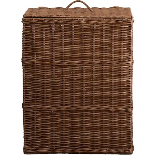 Joseph Rectangular Woven Laundry Hamper with Lid - Durable Resin Wicker Storage Basket for Clothes (Espresso Brown, 17.3x13.8x23.6 in)