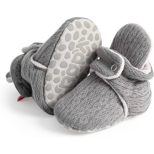 HsdsBebe Unisex Newborn Baby Cotton Booties Non-Slip Sole for Toddler Boys Girls Infant Winter Warm Fleece Cozy Socks Shoes