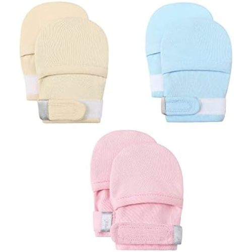 HAPIU Baby No Scratch Mittens Stay On, 100% Cotton Breathable, Adjustable Infant Gloves for Boys Girls, Newborn - 12 M