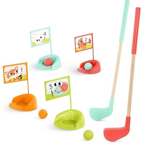 B. toys- Wooden Golf Set- Sports & Outdoors- 15 pc Golf Set for Toddlers with Storage Bag- Pretend Play- 3 Years +