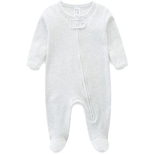 Baby Boy Baby Girl Pajamas 100% Cotton Romper One-Piece Outfits,Double Zipper Long Sleeve Footed Sleeper