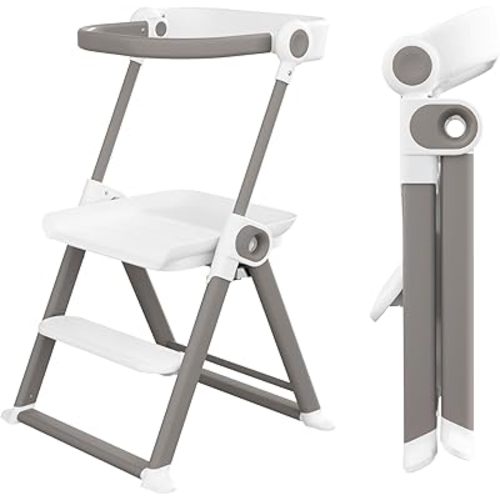 Cowiewie Foldable Toddler Tower, Easy to Fold Toddler Step Stool, Space-Saving Kitchen Step Stool for Toddler, White