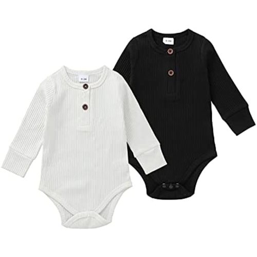 Baby Girl Boy 2 Pack Solid Long Sleeve Romper Bodysuit Clothes