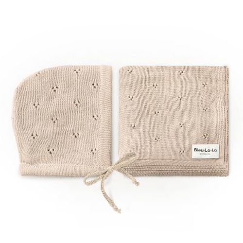 Luxury Organic Cotton Baby Swaddle Receiving Blanket + Hat Gift Set for Newborns and Infant Boys and Girls, Color: Oatmeal