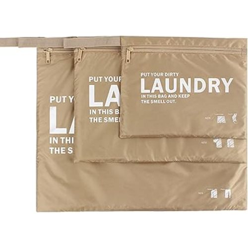 3 Pack Laundry Bags –Travel Laundry Bag for Dirty Wet Clothes – Waterproof, Smell proof, Washable, Reusable – for Sports Gym Swimming Camping (khaki)