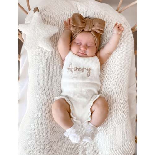THIN RIB FRILL ROMPER - MILK