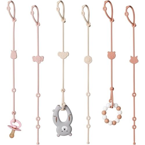 Toy Straps for Baby 6pcs, Silicone High Chair Toys Straps Stroller Accessories Toddler Bottle Straps Car Seat Toys Baby Travel Essential Baby Toy Clips, Silicone Pacifier Clip Animal Design ROCCED - Blush+ivory+terracotta