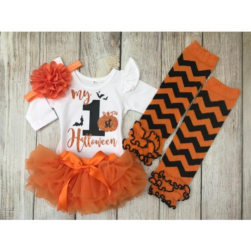 Baby Girl My 1st Halloween Outfit - My First Halloween - Halloween Tutu & Pumpkin Headband