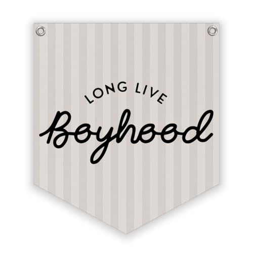 Lacama Vintage Room Decor,Long Live Boyhood Linen Banner,Boy Bedroom Wall Hanging Banner Pennant Flag Decor for Nursery Playroom Toddler Nursery Decor Kids Room,12.4x14 in(Neutral Stripe)