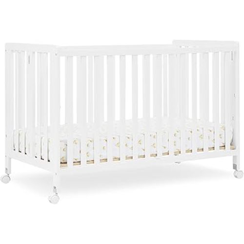 Delta Children Simmons Kids Aria Full Size Portable Folding Crib - Greenguard Gold Certified, Bianca White