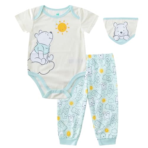 Disney Winnie the Pooh Baby Short Sleeve Bodysuit with Bib and Pants 3 Pack Set