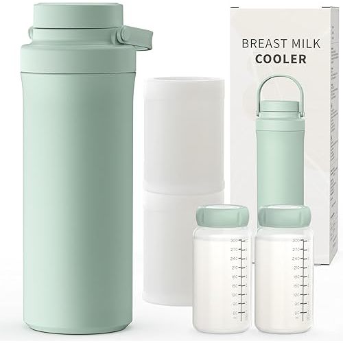 Xaproo 22oz Breast Milk Cooler Bottle, Portable Milk Cooler for Breastmilk with 360° Total Cooling for 24 Hours, Breastmilk Chiller with 2pcs Baby Bottles, Breastfeeding Essentials for Baby, BPA-Free