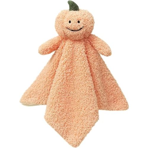Baby Orange Pumpkin Soft Stuffed Animal Security Blanket, Plush Pumpkin Character Lovey Blanket, Baby Shower/Nursery Gift, Newborn Infant Toddler Snuggle Blankie for Boys Girls, 14 Inches
