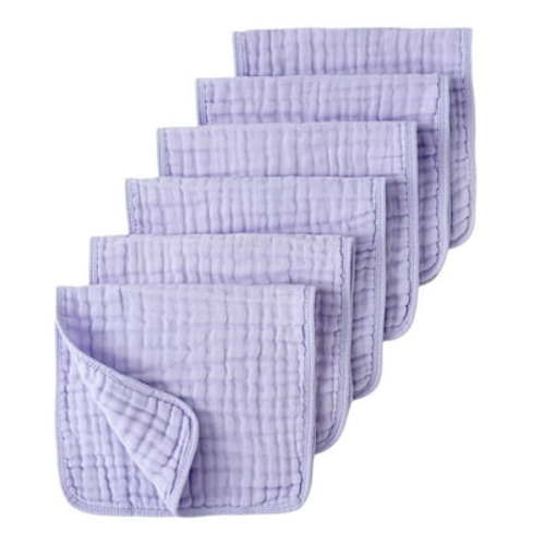 GXWEA Muslin Washcloths Baby Burping Cloths For Babies Muslin Burp Cloths 100% Cotton Muslin Cloths Large 20''X10'' Extra Soft And Absorbent 6 Pack Baby Burping Cloth For Boys And Girls Purple