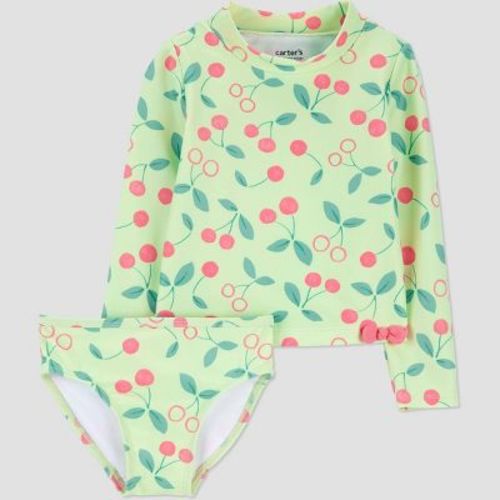 Carter's Just One You® Baby Girls' Long Sleeve 1pc Cherry Printed Bikini Set - Pink/Green 12M: Rashguard Swimwear, UPF 50+