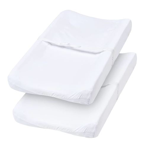 PHF Baby Changing Pad Covers for Boys Girls, 2 Pack Ultra Soft Breathable Microfiber Changing Pad Table Sheets for Most Baby Changing Pads, White & White