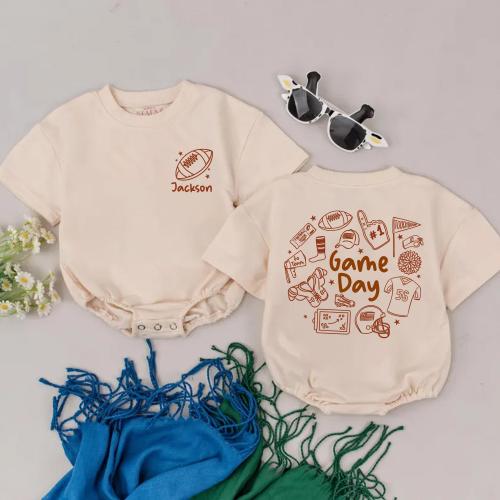 Personalized Football Baby Romper, Retro Game Day Football Outfit, Game Day Season, Custom Name Football Baby Bodysuit, Baby Shower Gift