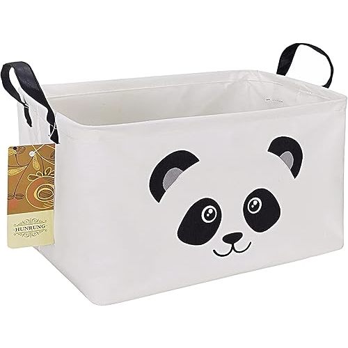 Rectangle Canvas Storage Basket Foldable Waterproof Toy Organizer Bin with Handles Fabric Collapsible Storage Bins for Shelves Kids Room Playroom Nursery Clothes and Pet Supplies(Rectangle Panda)