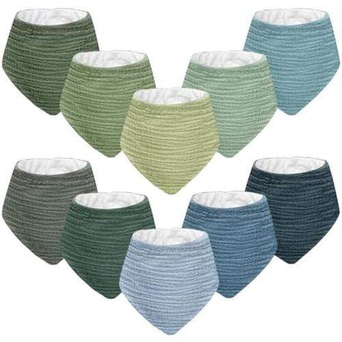 Muslin Baby Bibs for Unisex Boys Girls, 10pack Cotton Drool Bibs, Adjustable Bandana Bibs for Drooling and Teething