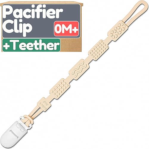 Silicone Pacifier Clip - 4 Teething Relief Textures, One-Piece Design, Pacifier Clips Baby Girl & Boy, 100% Food-Grade, Flexible & Easy to Clean Binky Holder, Lightweight Pacifier Holder - Baby’s Aid